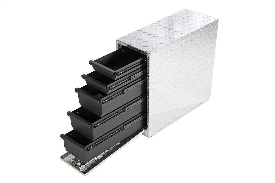 DZ95DA – DEE ZEE Tool Box, Wheel Well With 5 Drawers Diamond Tread Silver Aluminum 20.5 Inch Length x 8.5 Inch Width ...